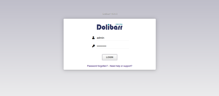 Страница входа в Dolibarr после установки