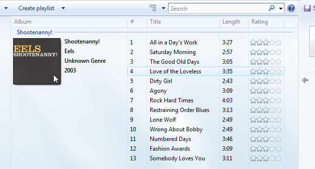Вид альбома с обложкой в Windows Media Player