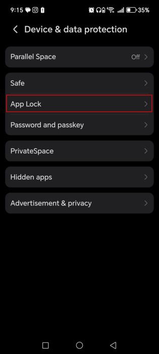 Opção Bloqueio de app em configuração de telefone Honor