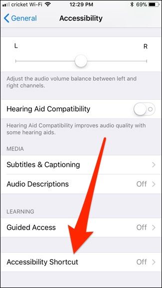 Экран выбора ярлыка Универсального доступа
