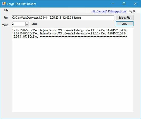 Интерфейс Large Text File Reader при открытии очень большого лог-файла