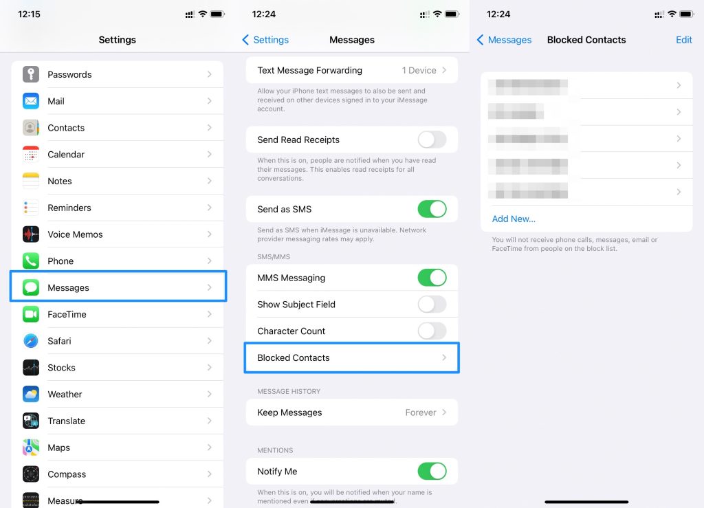Просмотр заблокированных номеров - Не приходят текстовые уведомления на iPhone