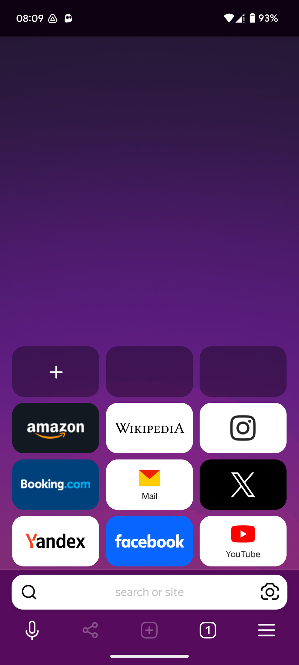 Главная страница Yandex Browser на Android