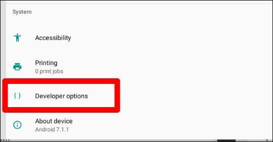 Скриншот меню настроек с пунктом Параметры разработчика