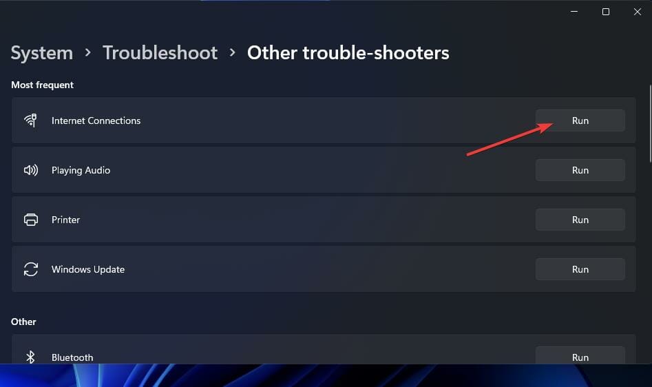 Кнопка Запуск для средства устранения неполадок