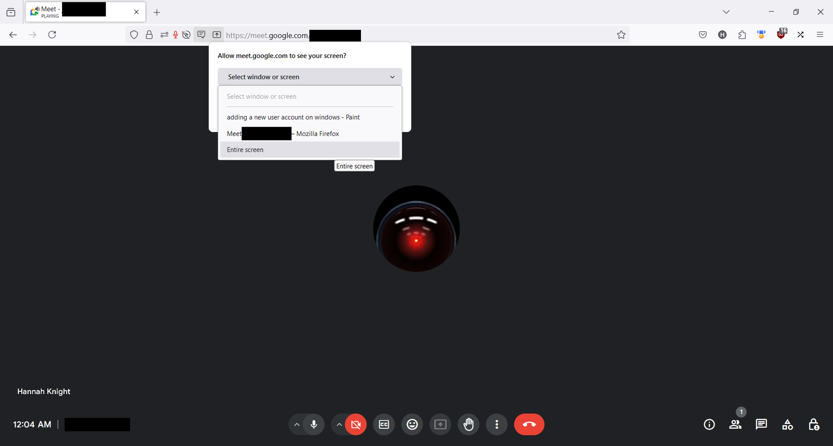 выбор окна для демонстрации в Google Meet вместо полного экрана