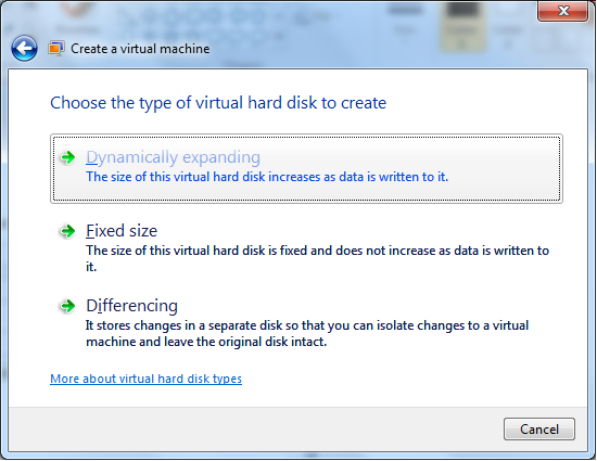 Выбор динамического виртуального диска в примере