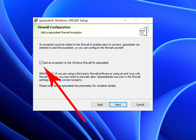 Добавление исключения в брандмауэр для Spacedesk.