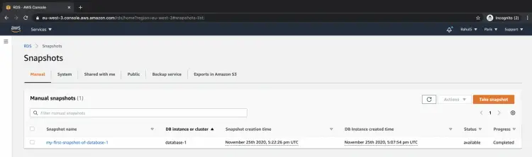 Снимок завершён — статус Available
