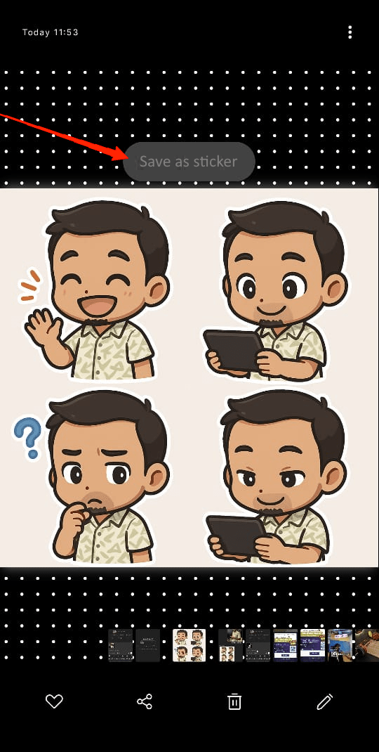Open the downloaded image in gallery, long-press it and choose Save as Sticker option.