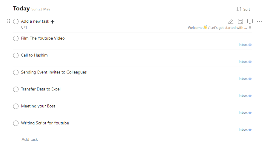 Список задач в Todoist на экране