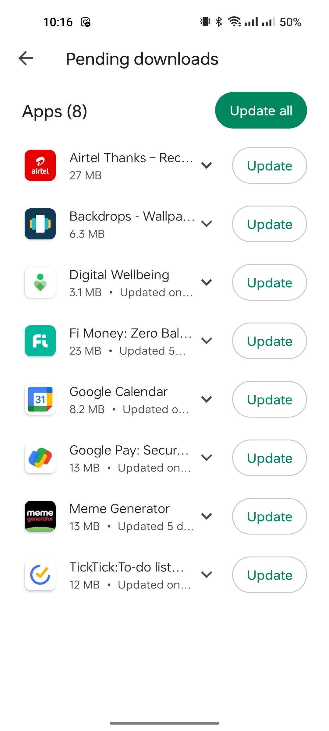 Список приложений с доступными обновлениями в Play Store