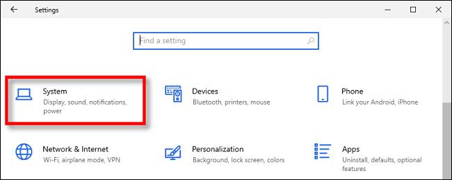 В параметрах Windows выберите раздел «Система».