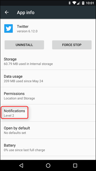 Скриншот: App info — ползунок уровня уведомлений