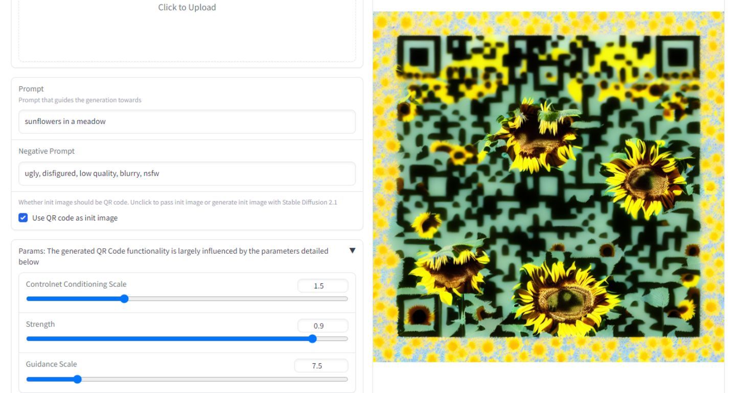 Скриншот интерфейса HuggingFace с QR‑кодом после настройки параметров