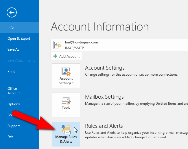 Пункт меню «Управление правилами и оповещениями»