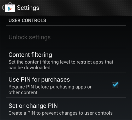 Настройки Google Play — задать PIN для покупок