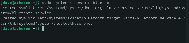 Включение службы bluetooth