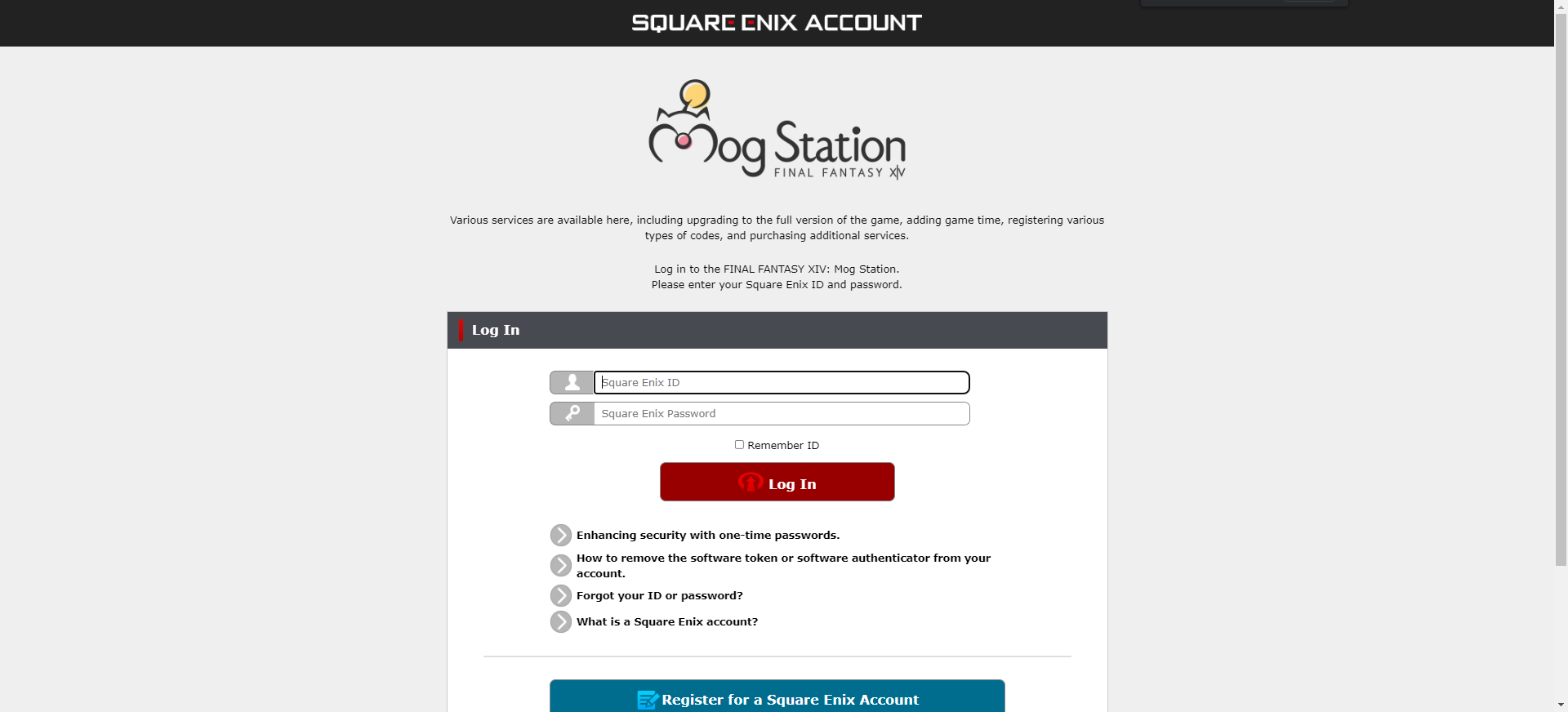 Страница управления аккаунтом Mog Station для смены Home World