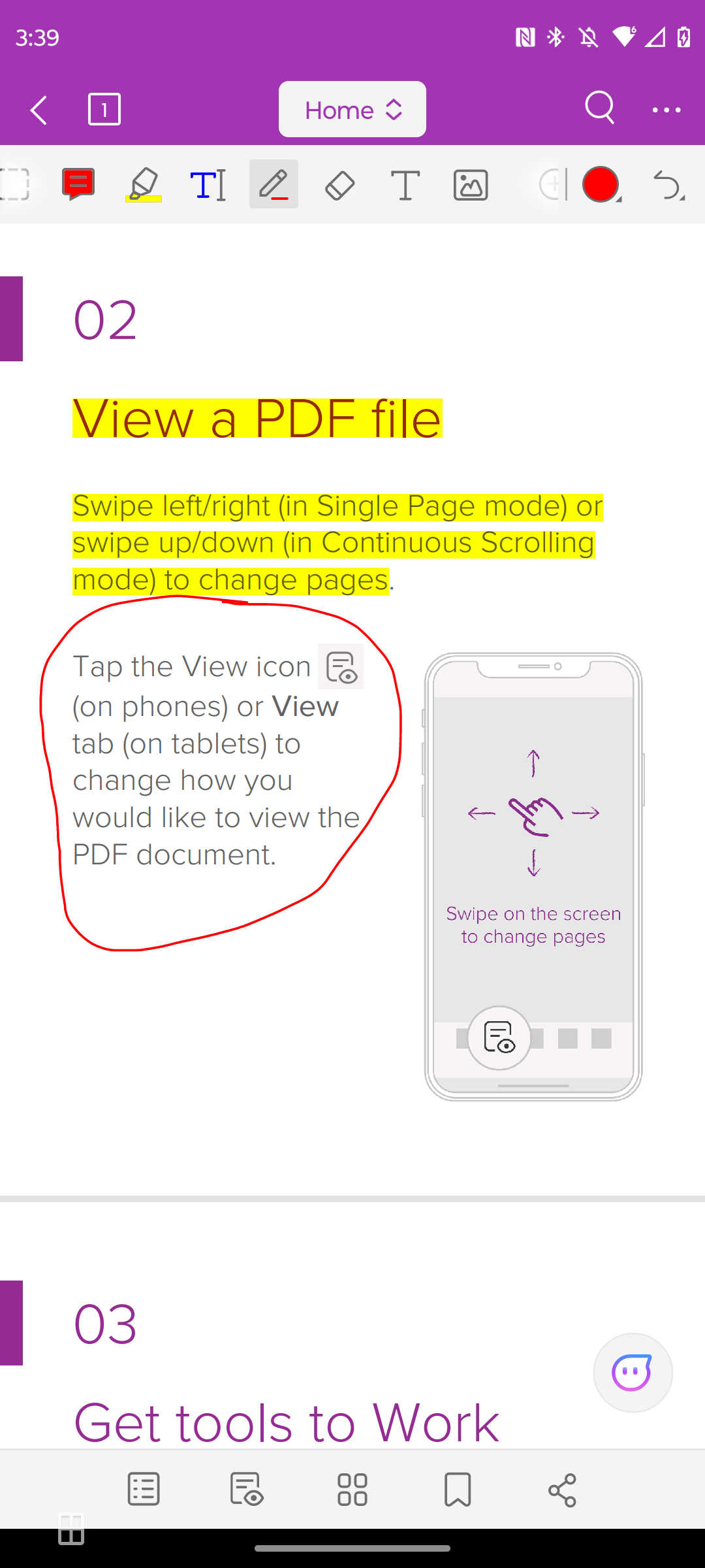 Выделение участка текста в круг в Foxit PDF Reader.