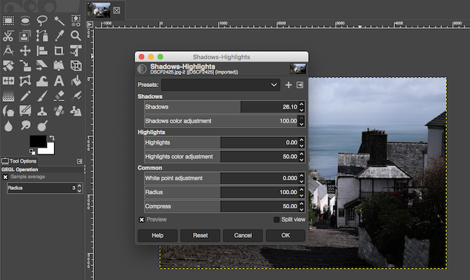 remove shadows in gimp