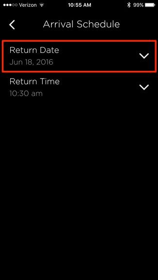 Выбор даты возвращения в календаре