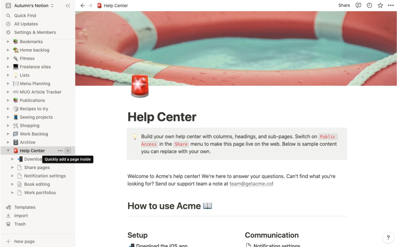 Курсор нависает над опцией добавления новой страницы в программном обеспечении для управления проектами