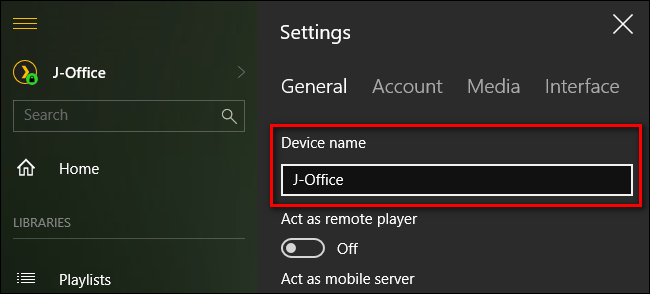 Скриншот интерфейса Plex с именем клиента