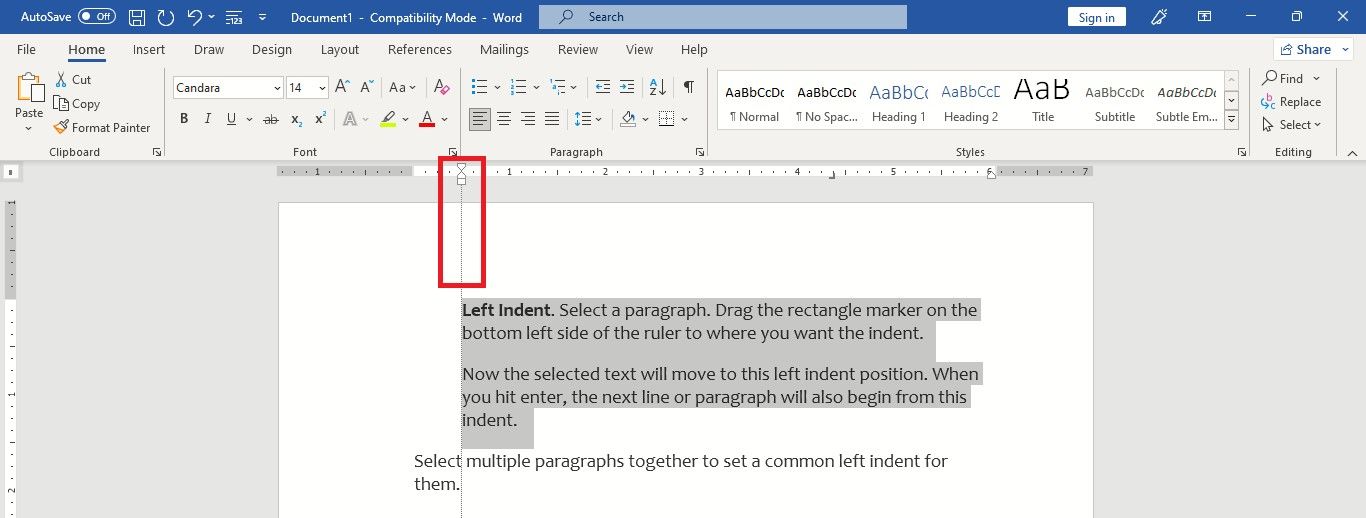 Установка левого отступа на линейке в Word