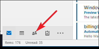 Кнопка Люди на навигационной панели Outlook