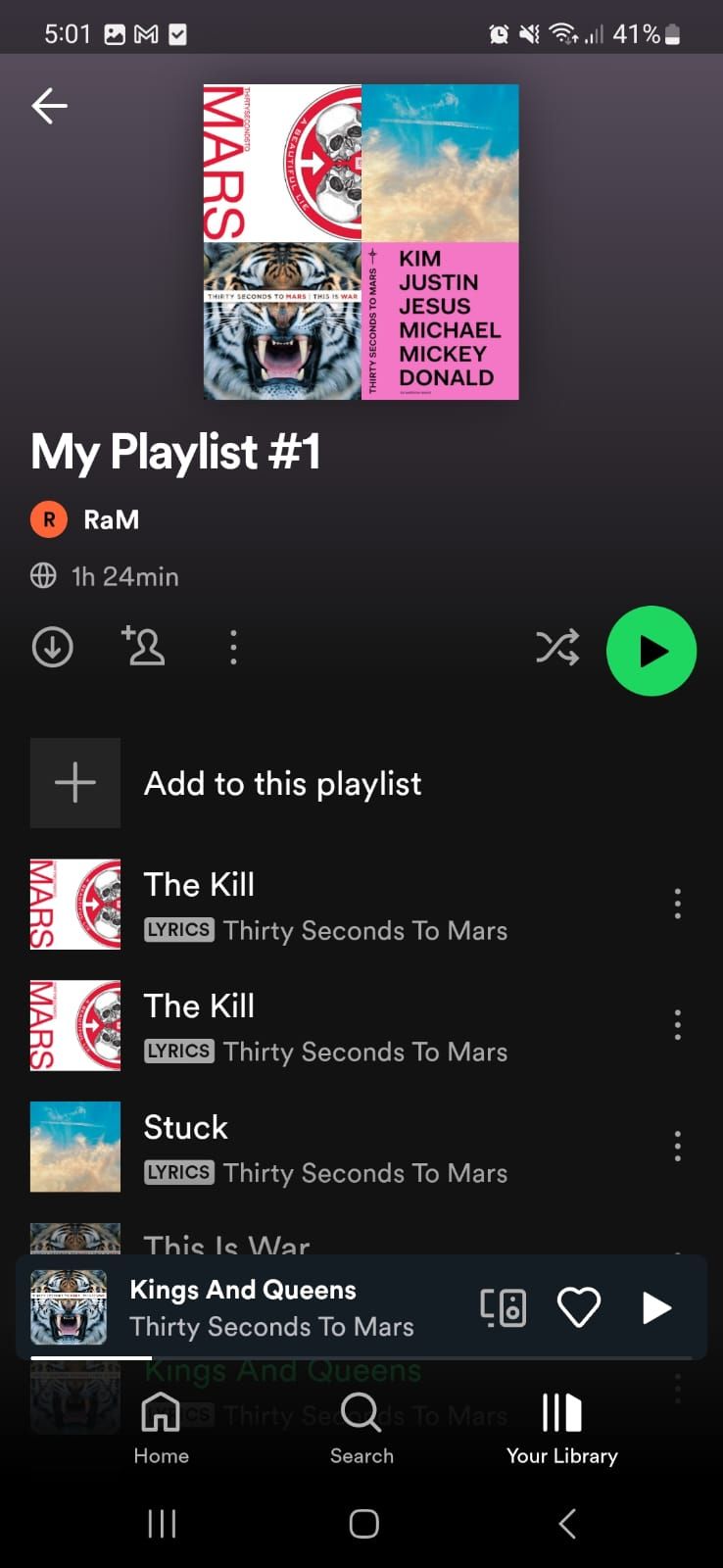 Включение функции перемешивания в плейлисте Spotify