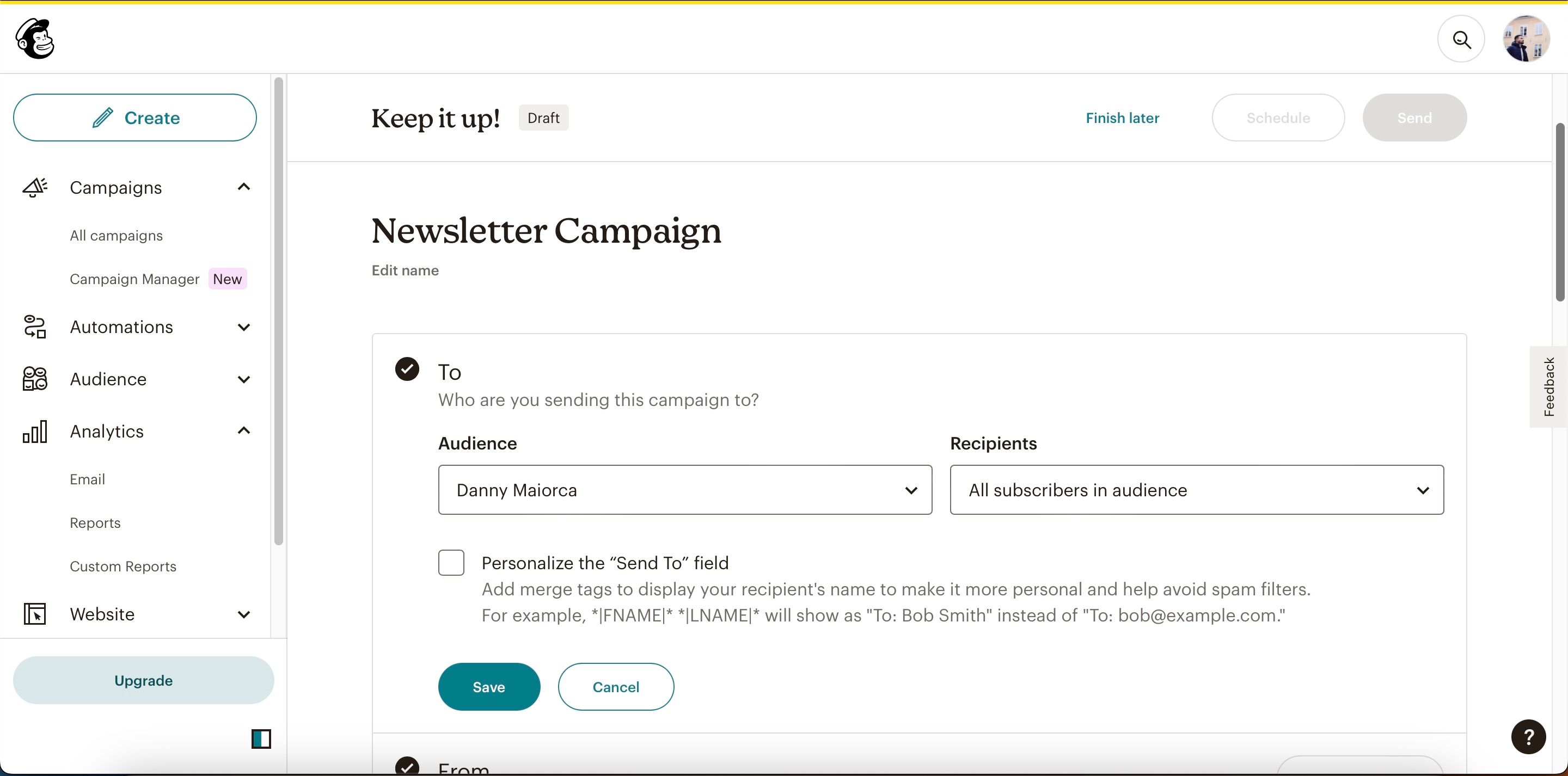 Изменение настроек аудитории для рассылки в Mailchimp