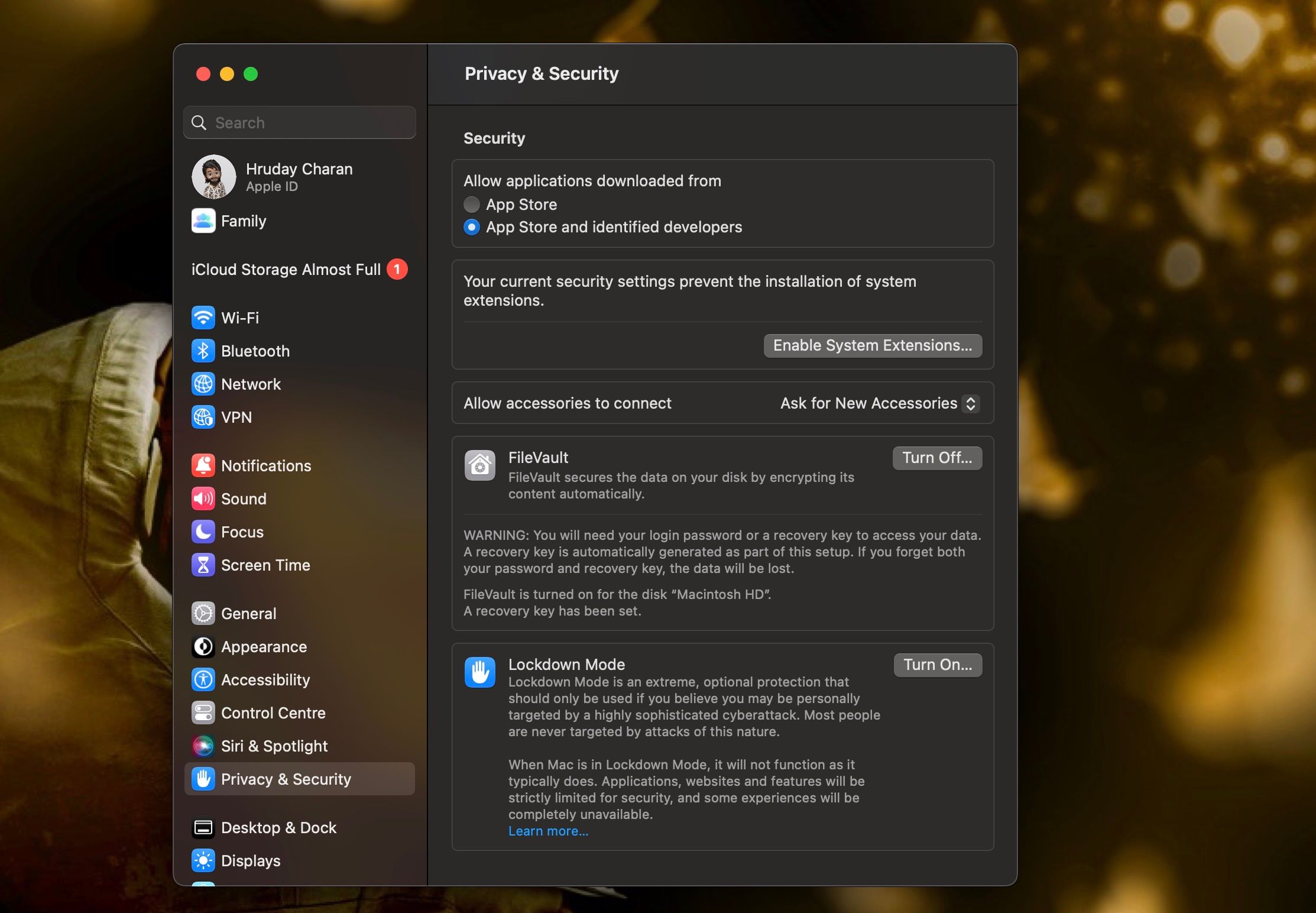 Enable System Extensions option in Privacy and Security settings on macOS