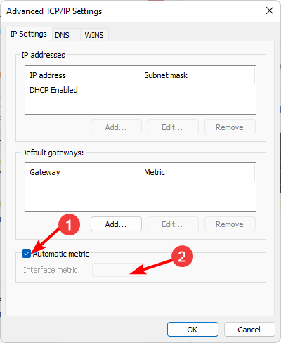 Поле интерфейсной метрики — выставляем приоритет