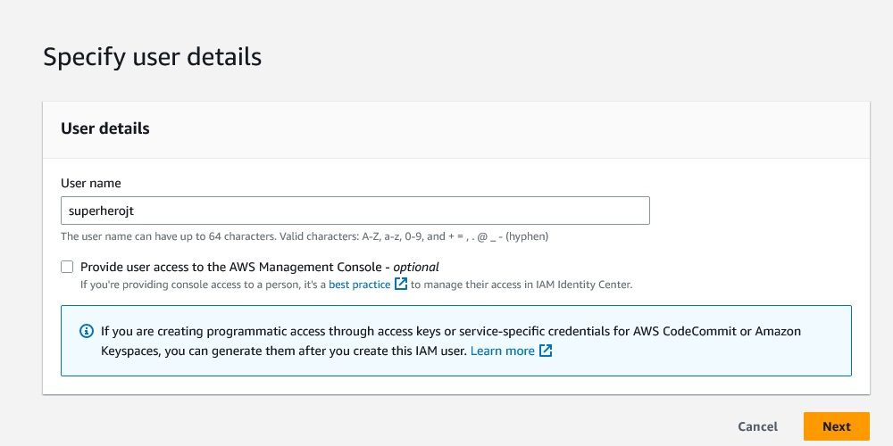 Форма ввода имени IAM‑пользователя