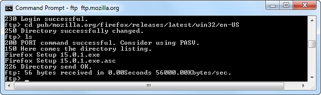 Вывод списка файлов в FTP-каталоге через командную строку