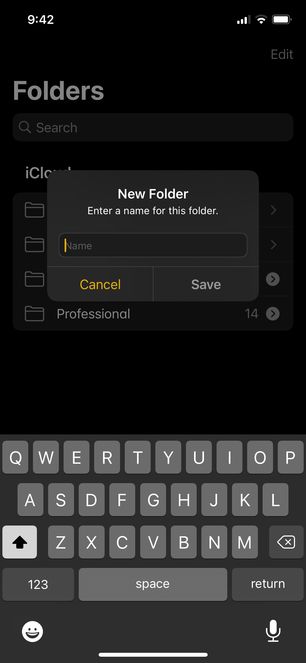 Новая папка в Notes