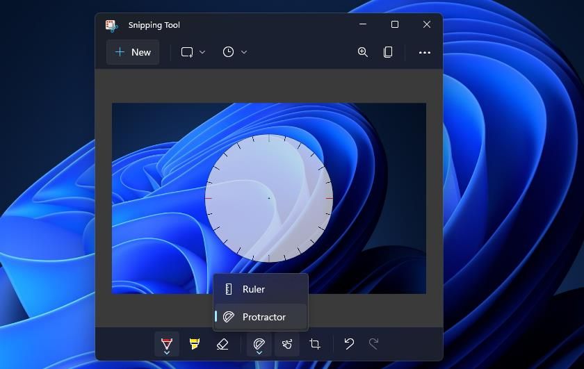 Опция транспортир в Snipping Tool