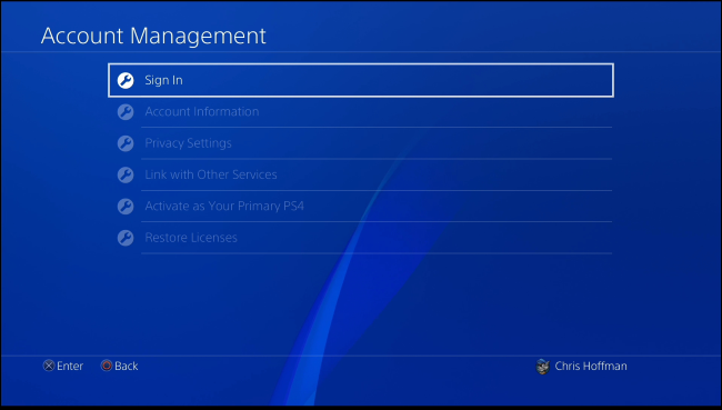 Экран входа в аккаунт PlayStation Network на PS4