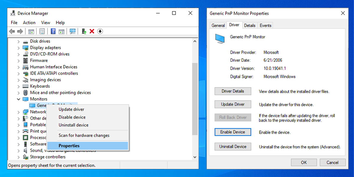 Свойства PnP монитора в Диспетчере устройств