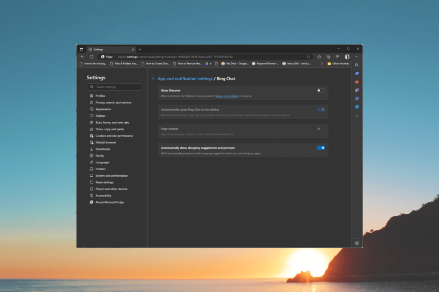 Отключить кнопку Bing Discover в Edge