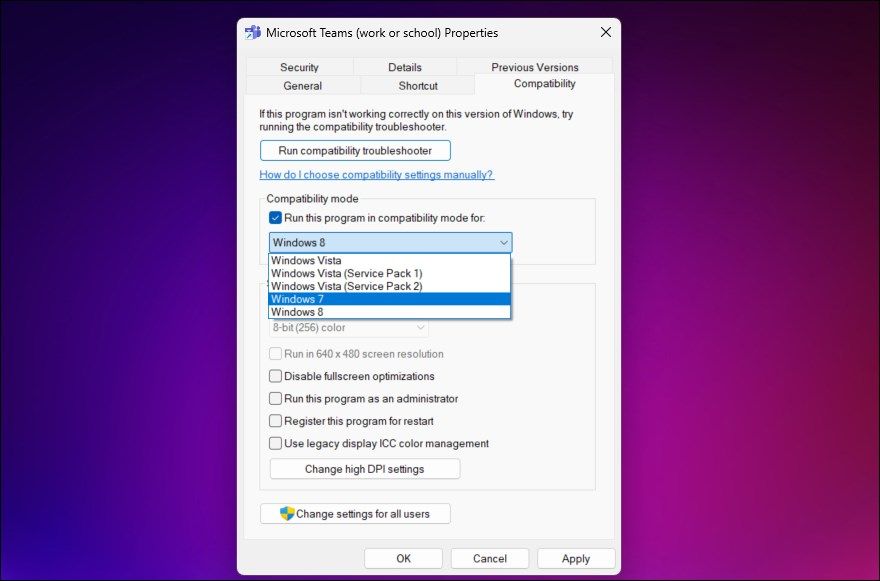 Запуск в режиме совместимости с Windows 7