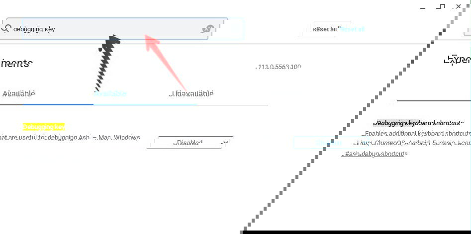 Поиск флага «Debugging keyboard shortcuts» в chrome://flags