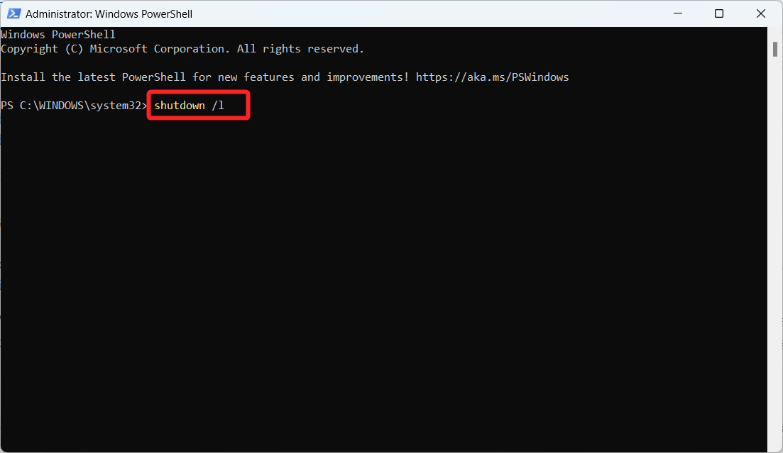 Выполнение команды shutdown /l в PowerShell