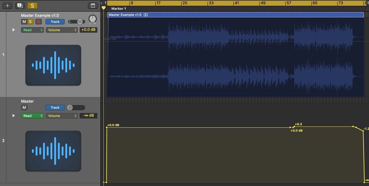 Volume automation on the master track in Logic Pro