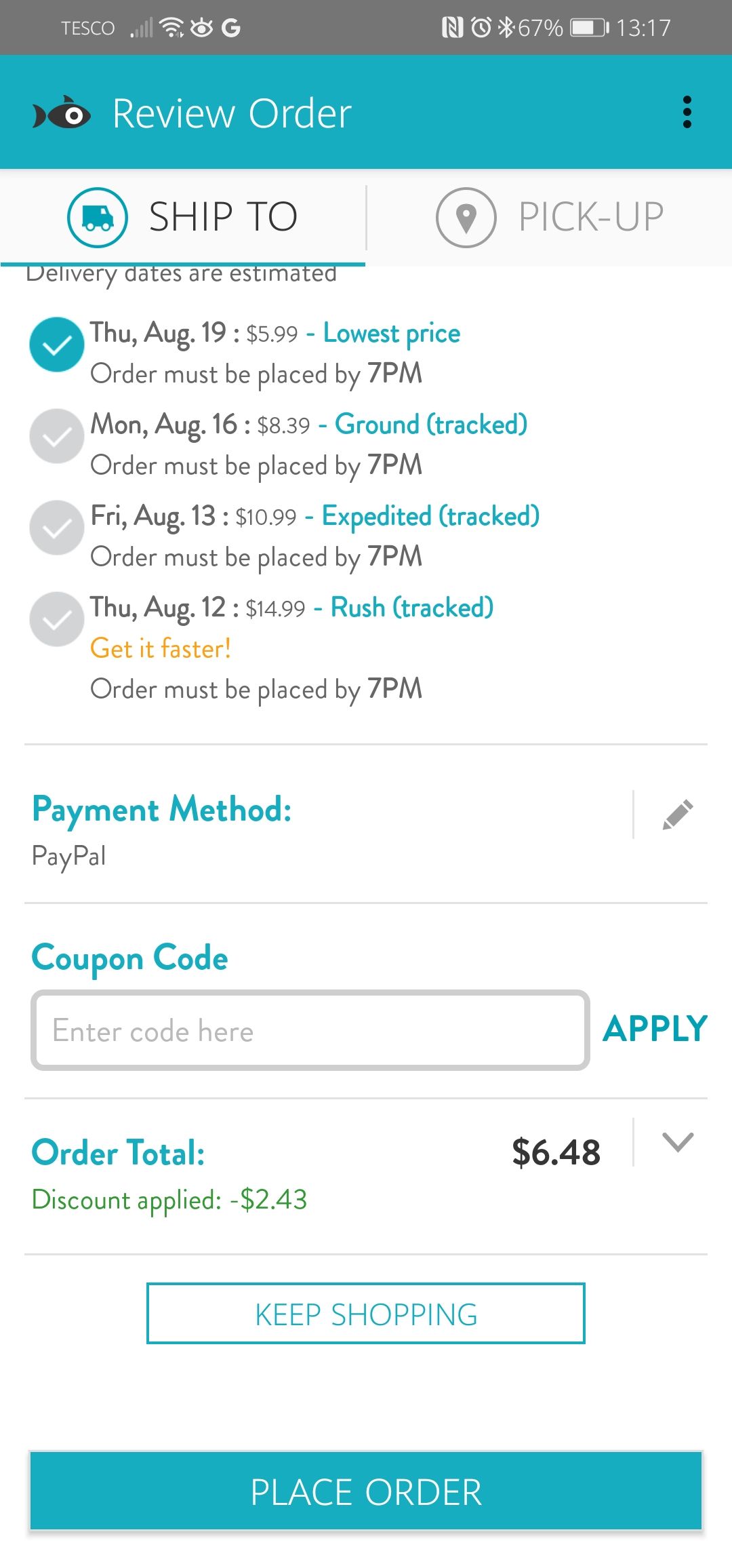 Оформление заказа Snapfish