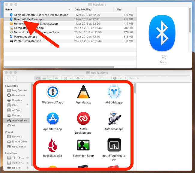 Перетащите Bluetooth Explorer.app в папку Applications