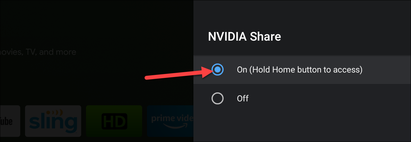 Включение Nvidia Share: On (Hold Home Button To Access)