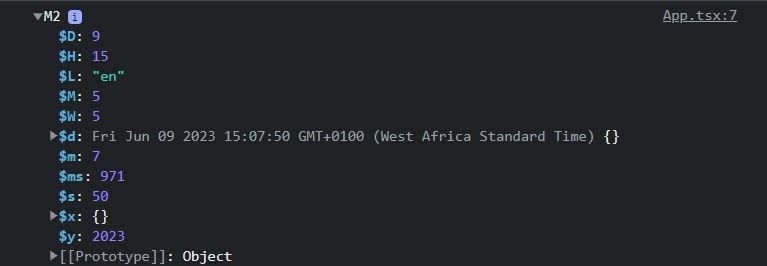 Вывод Day.js объекта в консоли