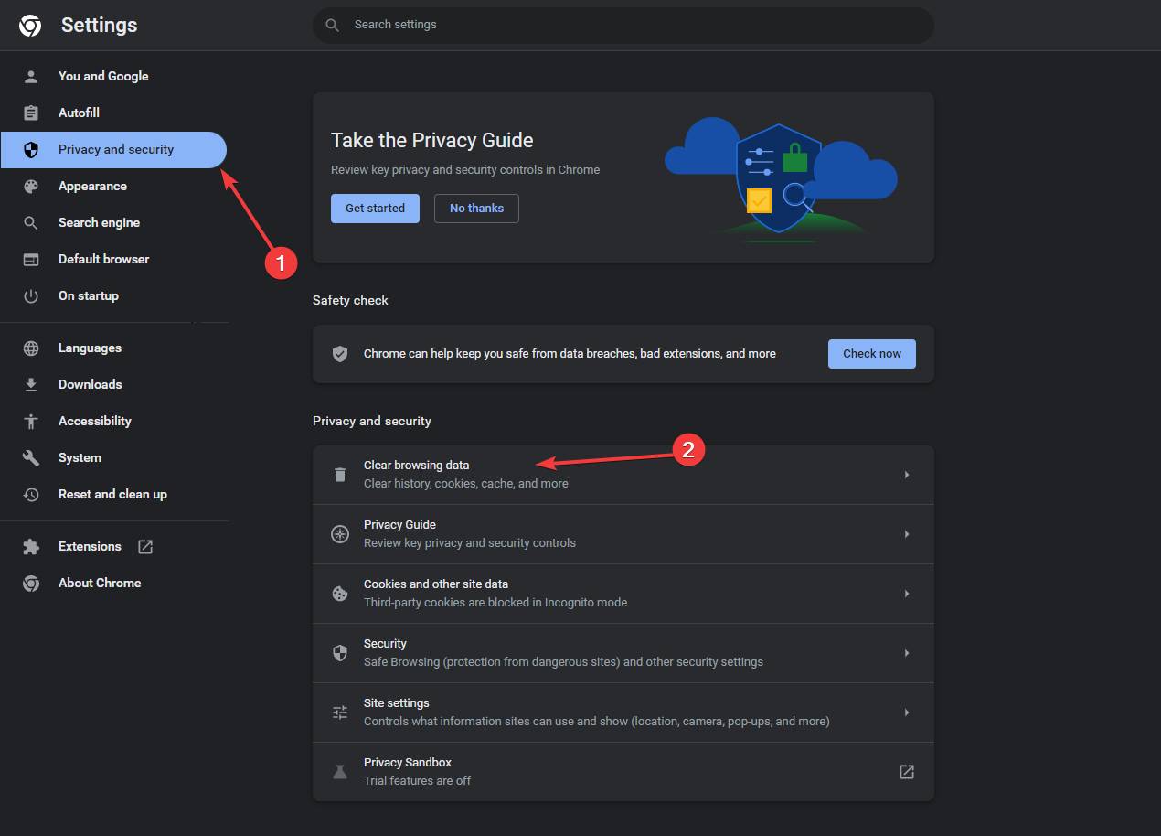 Очистка данных в Chrome